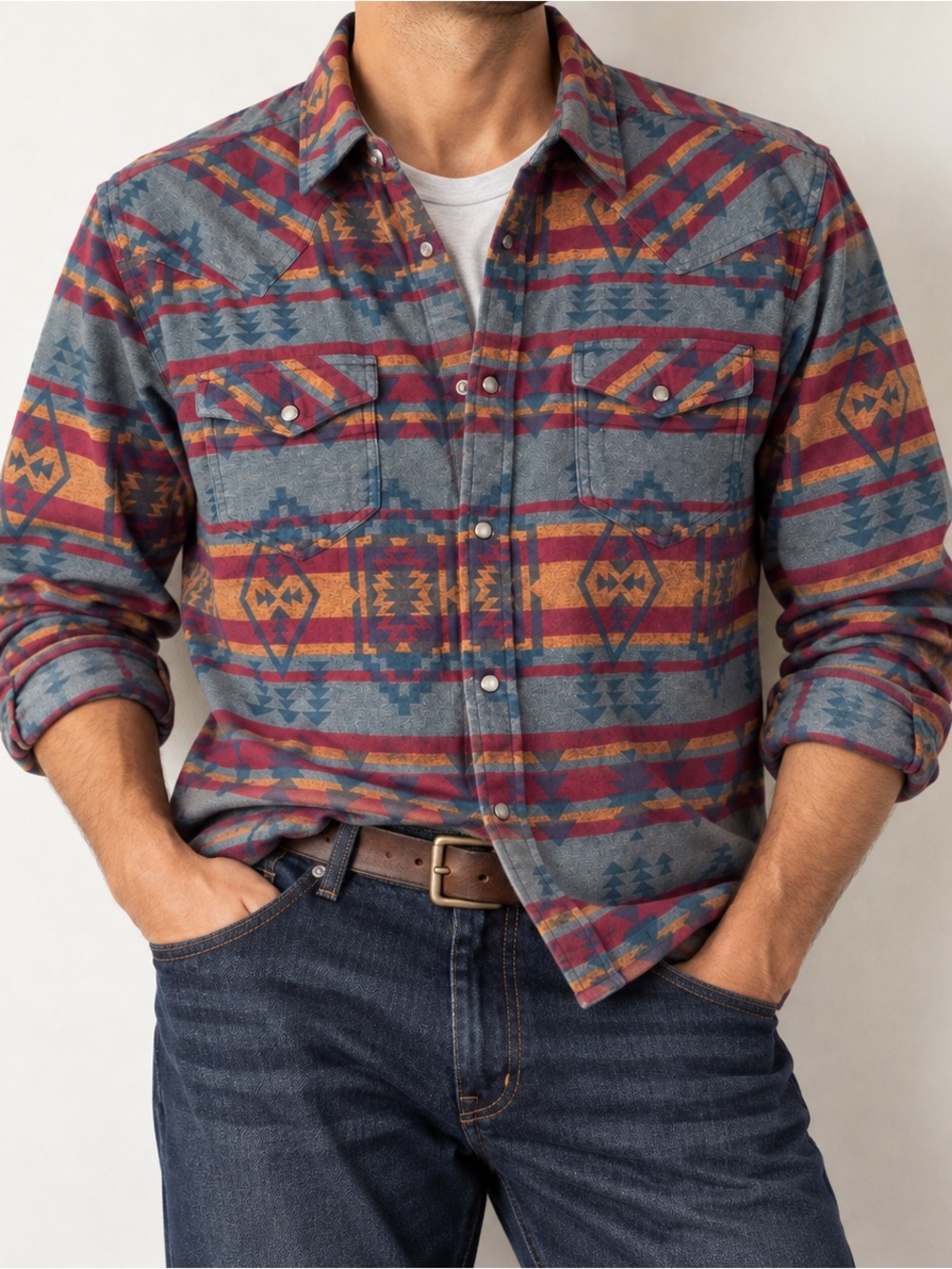 Cody James Aztec Flannel Western Pearl Snap Shirt Large Southwestern